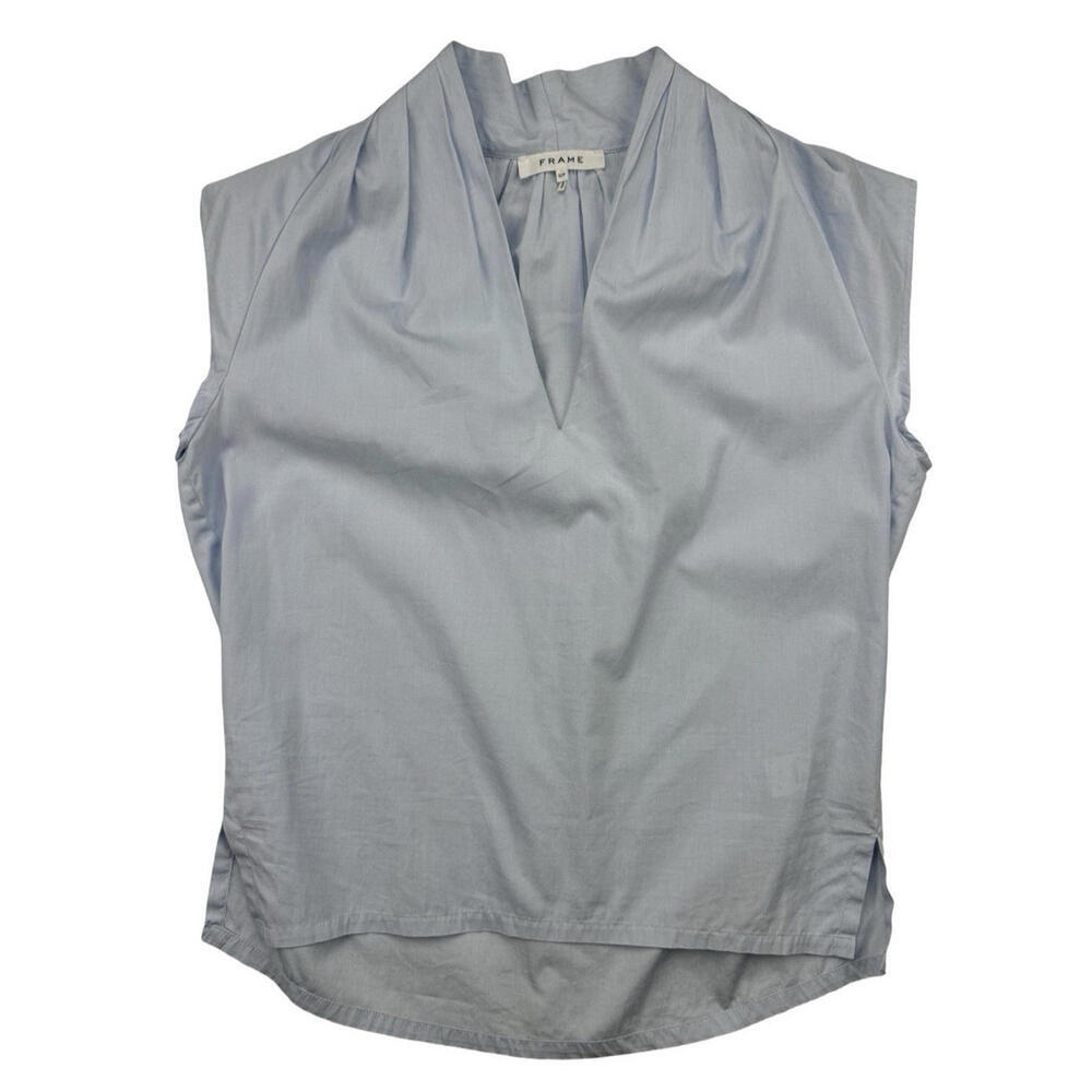 FRAME Lindsay Cotton Poplin Cap Sleeve Sleeveless Top Light Blue Size S - Picture 2 of 6
